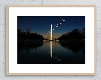 Washington DC Photo, Washington Monument Art, Washington DC Reflection Print, DC Skyline Print, Crescent Moon Photography, Cityscape Print