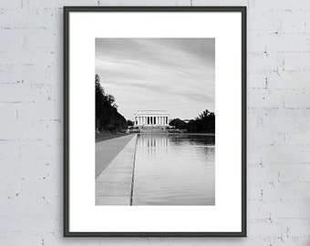 DC Travel Photography, Black White Washington DC Print, Lincoln Memorial Photo, Washington DC Print, Black White Lincoln Memorial Wall Art