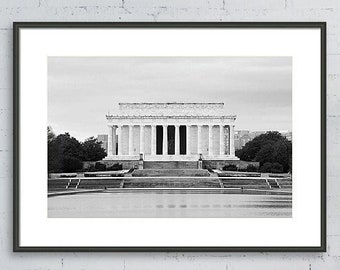 Black White Washington DC Photo, Lincoln Memorial Print, Washington DC Print, Lincoln Memorial Photo, National Mall, DC Travel Photography