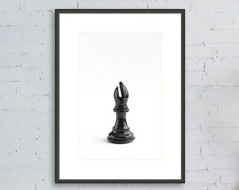 Black and White Chess Piece Print, Game Room Wall Art, Chess Wall Decor, Game Room Prints, Bishop Wall Art, Game Room Photo, Man Cave Print