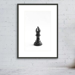 Black and White Chess Piece Print, Game Room Wall Art, Chess Wall Decor, Game Room Prints, Bishop Wall Art, Game Room Photo, Man Cave Print image 1