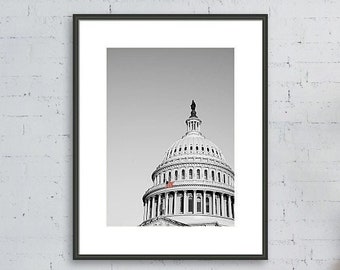 Black and White Washington DC Photo, Travel Photography, US Capitol Wall Art, Black and White Capitol Dome Print, Travel Prints, Cityscape