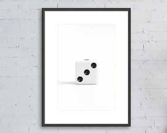 Board Game Wall Art, Dice Wall Art, Black White Basement Print, Dice Room Decor, Game Room Wall Art, Number 3 Print, Anniversary Date Gift