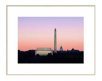 Washington DC Skyline Print, Lincoln Memorial, Washington Monument, Capitol Dome Wall Art, Washington DC Photo, Cityscape Sunrise Photo Art