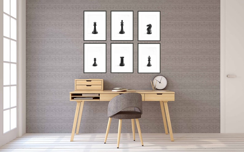 Black and White Chess Piece Print, Game Room Wall Art, Chess Wall Decor, Game Room Prints, Bishop Wall Art, Game Room Photo, Man Cave Print image 7