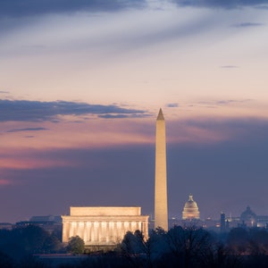 Washington DC Skyline Photo, Lincoln Memorial, Washington Monument, Capitol Dome Print, DC Cityscape Print, Colorful Sunrise Wall Art image 2