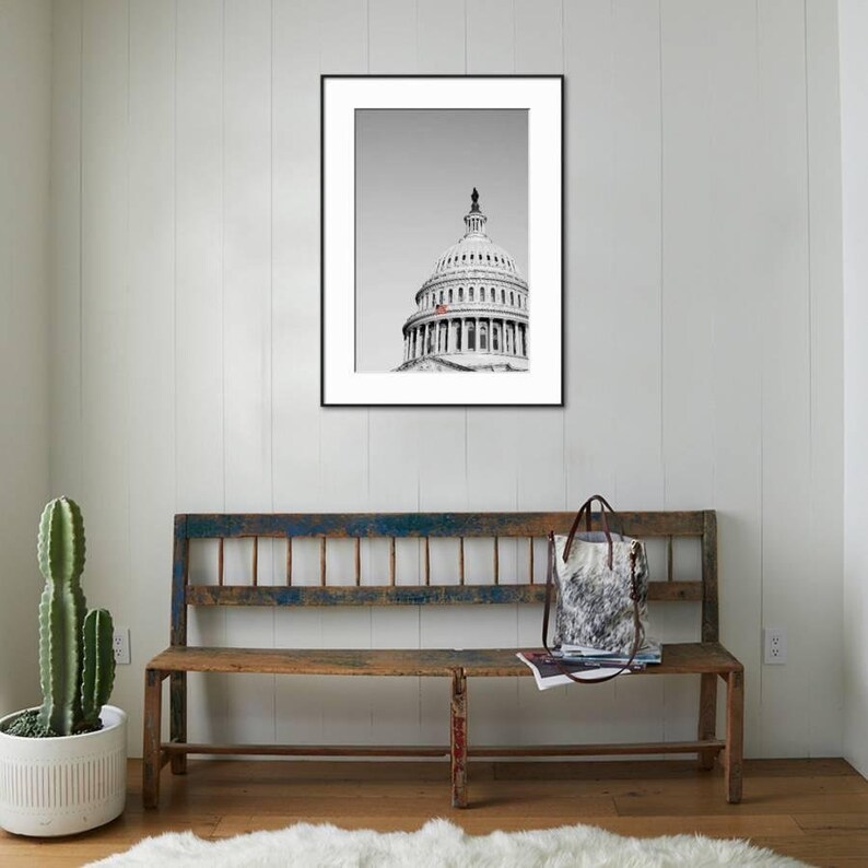 Black and White Washington DC Photo, Travel Photography, US Capitol Wall Art, Black and White Capitol Dome Print, Travel Prints, Cityscape image 5