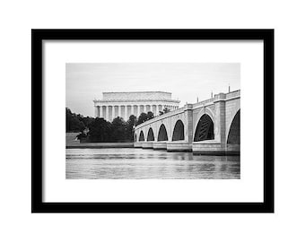 Black White Washington DC Photo, Lincoln Memorial Wall Art, Washington DC Print, Memorial Bridge Wall Art, Potomac River Print, DC Cityscape