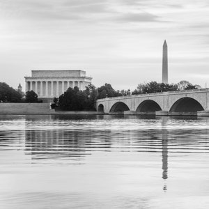 Black and White Washington DC Photography, Washington Monument Print, Lincoln Memorial Wall Art, Washington DC Print, Memorial Bridge Photo image 2