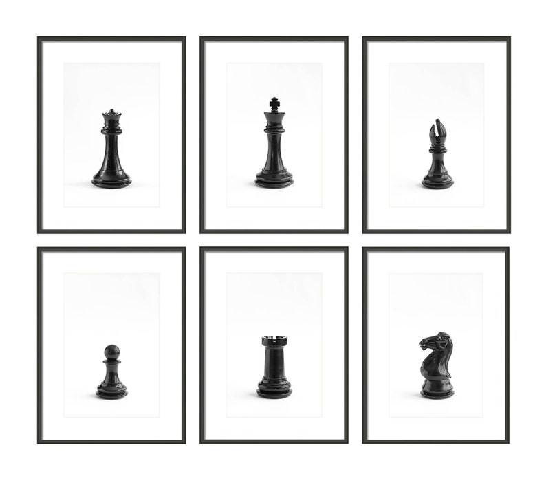 Board Game Decor, Custom Chess Piece Wall Art, Game Room Print Set, Chess Piece Print, Custom Board Game Gift, King Queen Bishop Photo Decor image 1