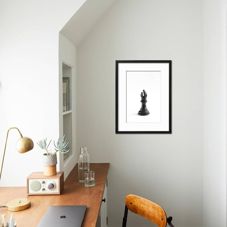 Black and White Chess Piece Print, Game Room Wall Art, Chess Wall Decor, Game Room Prints, Bishop Wall Art, Game Room Photo, Man Cave Print image 3