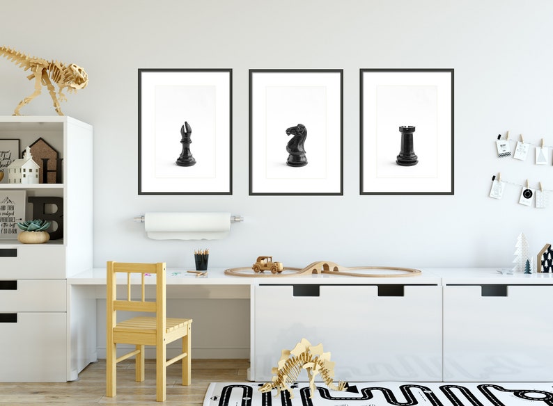 Black and White Chess Piece Print, Game Room Wall Art, Chess Wall Decor, Game Room Prints, Bishop Wall Art, Game Room Photo, Man Cave Print image 4