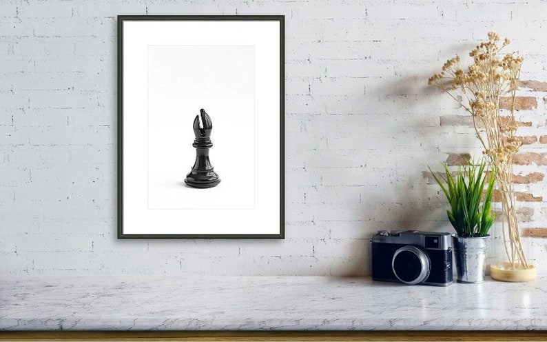 Black and White Chess Piece Print, Game Room Wall Art, Chess Wall Decor, Game Room Prints, Bishop Wall Art, Game Room Photo, Man Cave Print image 1