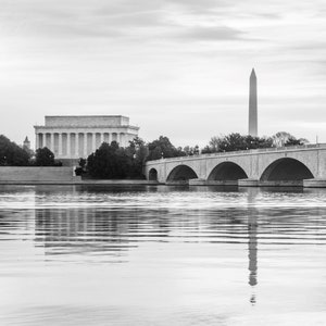 Black and White Washington DC Photography, Washington Monument Print, Lincoln Memorial Wall Art, Washington DC Print, Memorial Bridge Photo image 3