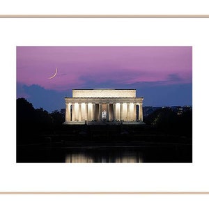 Washington DC Wall Art, Crescent Moon Print, Lincoln Memorial Photo, Washington DC Photography, Lincoln Memorial Print Art, Travel Print Art image 1