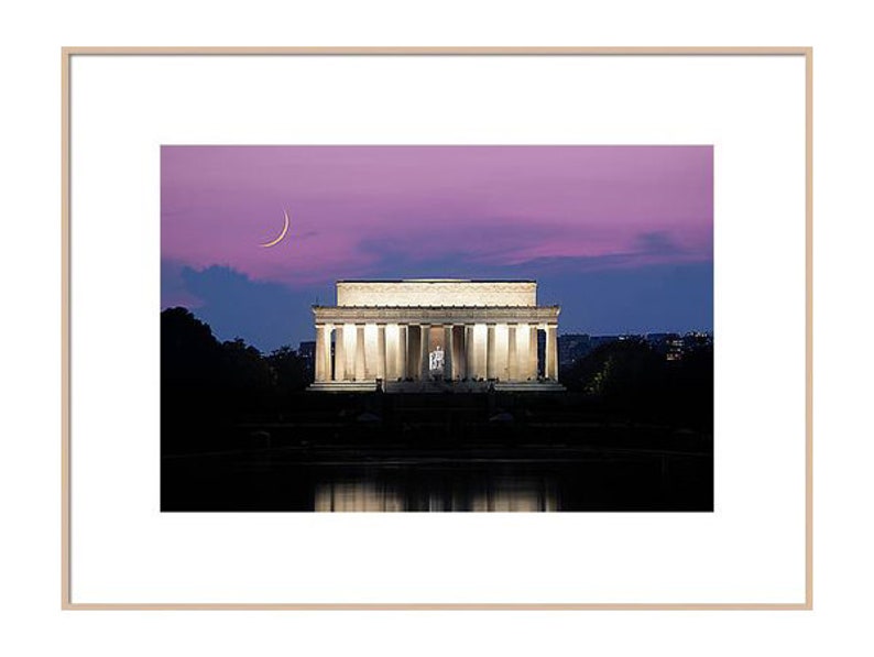 Washington DC Wall Art, Crescent Moon Print, Lincoln Memorial Photo, Washington DC Photography, Lincoln Memorial Print Art, Travel Print Art image 1