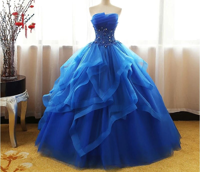G236, Luxury Blue And Silver Princess Big Ball Gown, Size (XS-30 to L- –  Style Icon www.dressrent.in