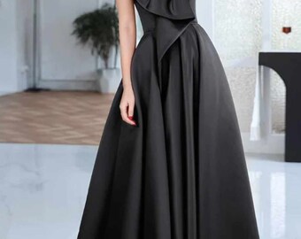 Lace-up Black One Shoulder Prom Dress