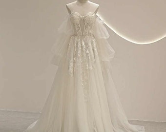 2024 Sweetheart Neckline Puff Sleeve Wedding Dress