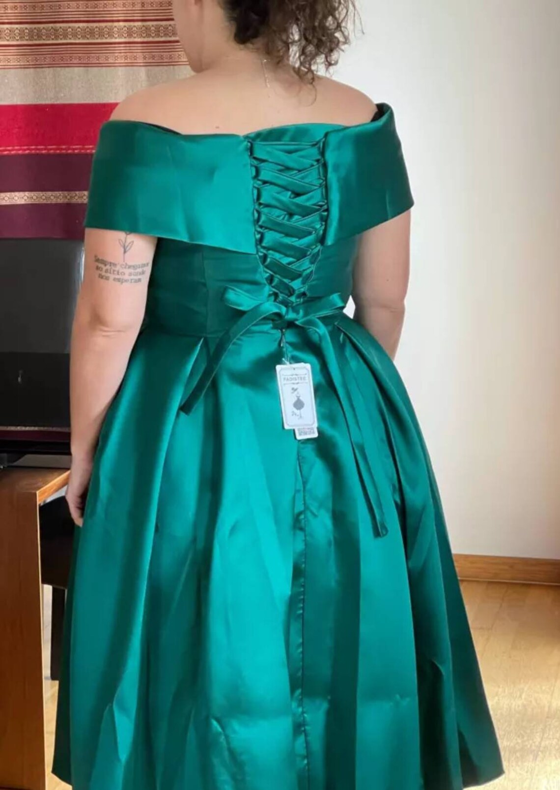 Tealength Wedding Dress off the Shoulder White Satin Aline Etsy