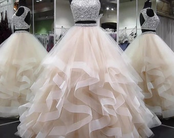 Two Piece Crystal Ball Gown With Open Back - Etsy Australia Two Piece Crystal Ball Gown With Open Back - Etsy Australia