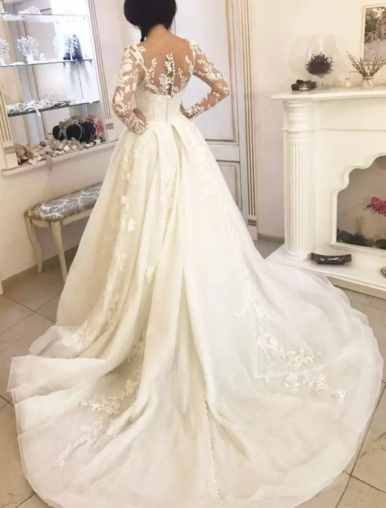 Floral Princess Long Sleeve Lace Wedding Dress - Etsy
