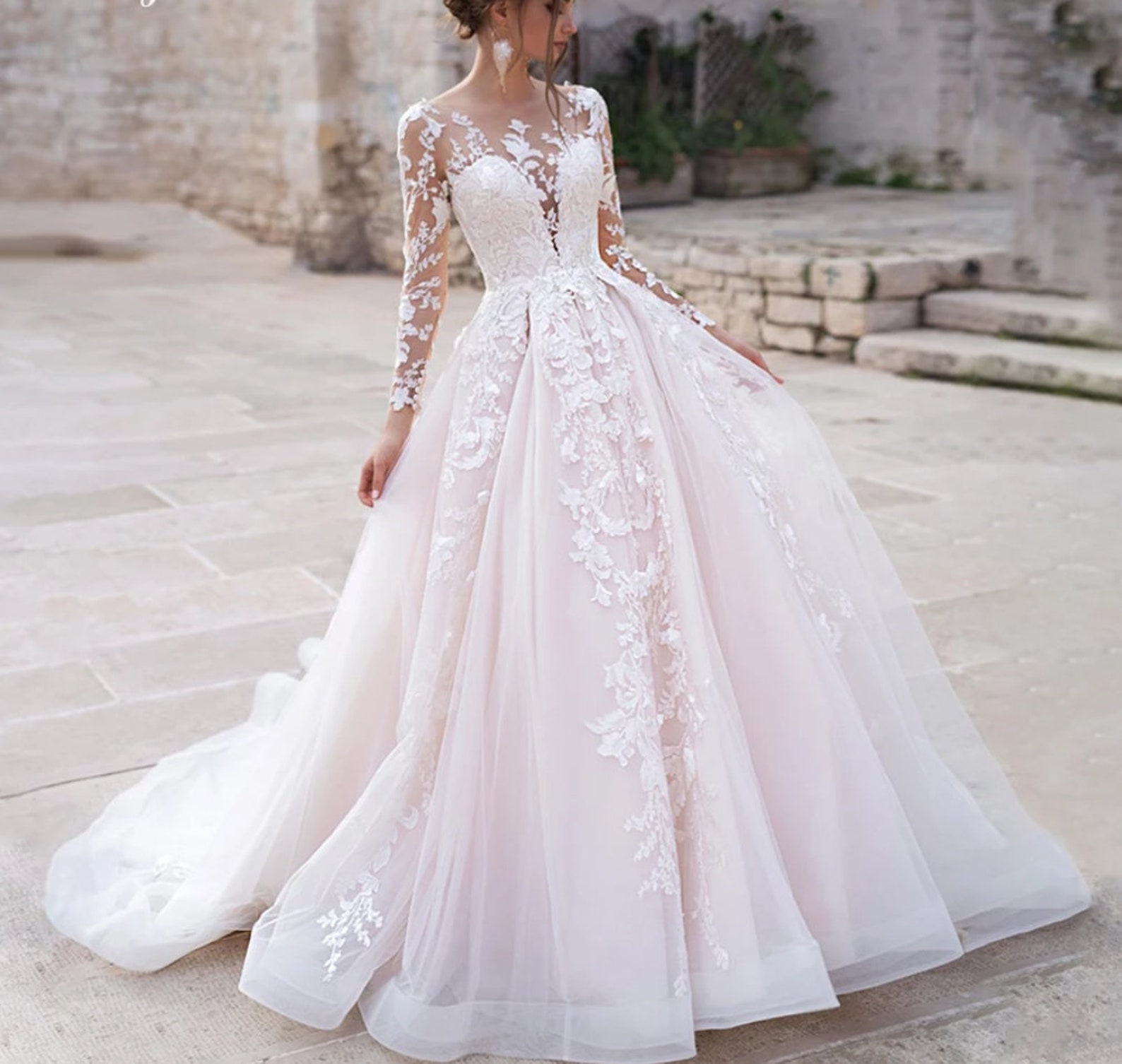 Floral Princess Long Sleeve Lace Wedding Dress - Etsy