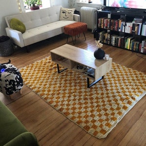 yellow and white rug, beni ourain carpet, custom rug, Checker Berber Rugs, Moroccan Area Rug Chckered, Checker rug, handmade rug
