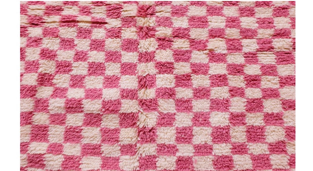 Pink Rug, Pink and White Rug, Beni Ourain Rug,pink Checkered Rug