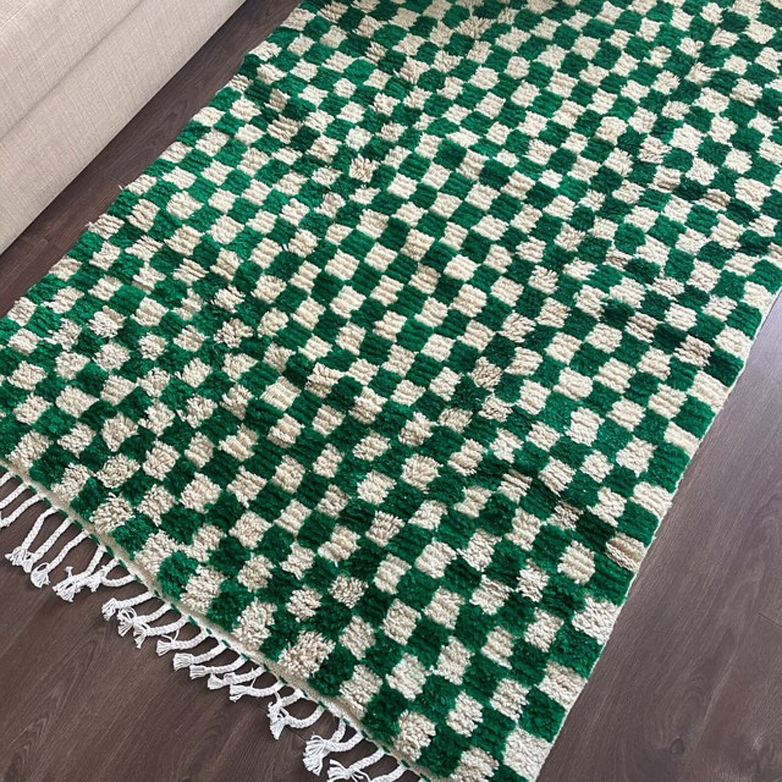 Large Green and White Checkered Rug Moroccan Berber Checker Etsy