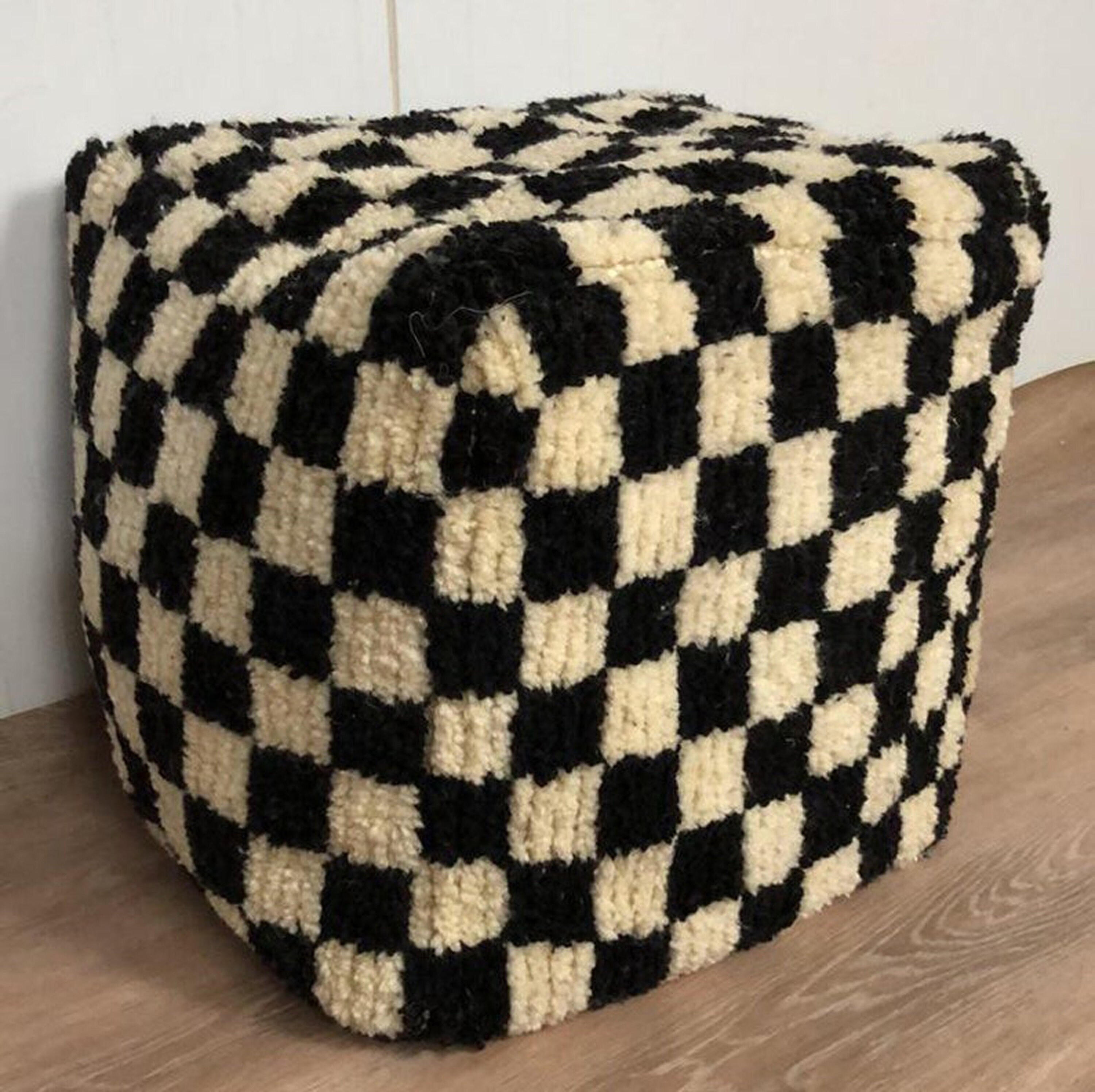 Black and white checkered ottoman deals