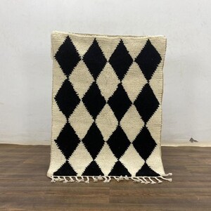 Customs sizes morrocan berber solid Black and White wool area rug