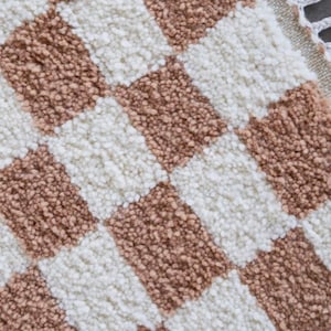 Beige and White Checkered area rug, Runner Rug, Berber Checker rug, nursery rug free shipping