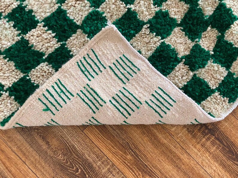 Large Green and White Checkered Rug Moroccan Berber Checker Etsy