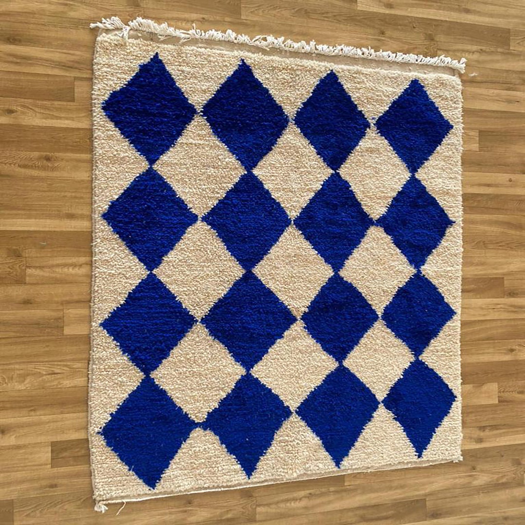 Blue Checked Rug Large Blue Checkered Area Rug, Moroccan Berber Checkered Rug - Checker ...