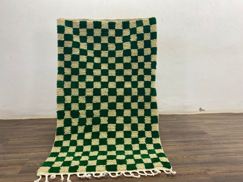 Large Green and White Checkered Rug Moroccan Berber Checker Etsy