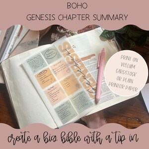 Samenvatting hoofdstuk BOHO Genesis | Bijsluiter Bijbelstudie | GoodNotes-compatibel | Afdrukbare beknopte handleiding Tip in | Geladen Bijbeldagboekpagina
