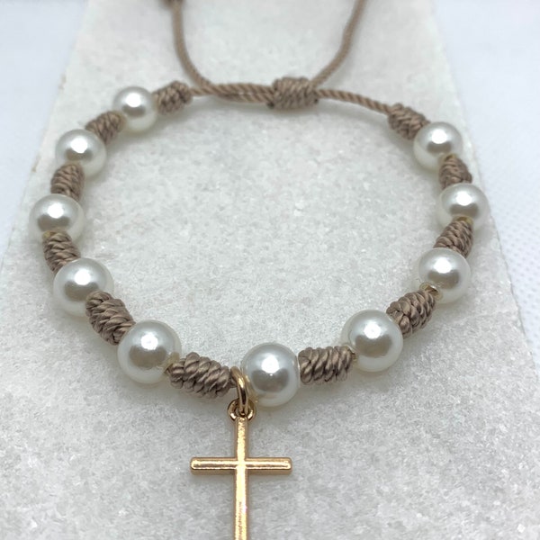 White Pearl Adjustable Rosary Bracelet