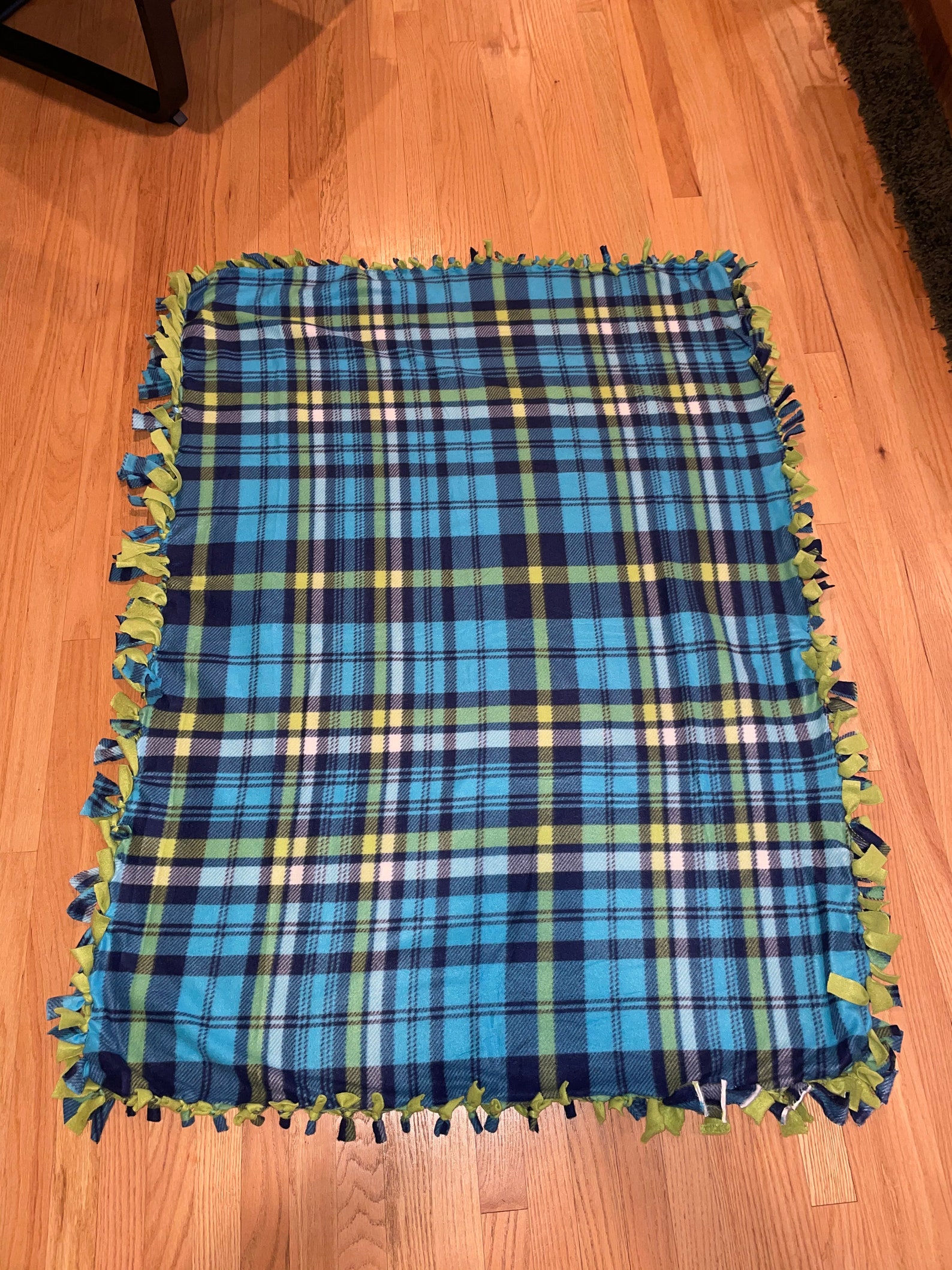 Green and Blue Checkered Tieblanket//no Sew Throw Etsy