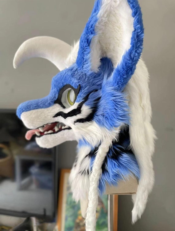 Realistic Fursuit Head,Furry Horns,Furry Ears,Fantasy… - Gem