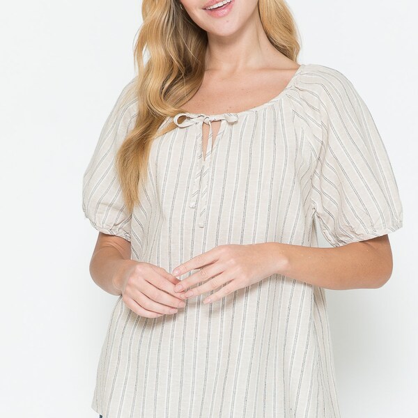Light Aqua Cotton Peasant Blouse
