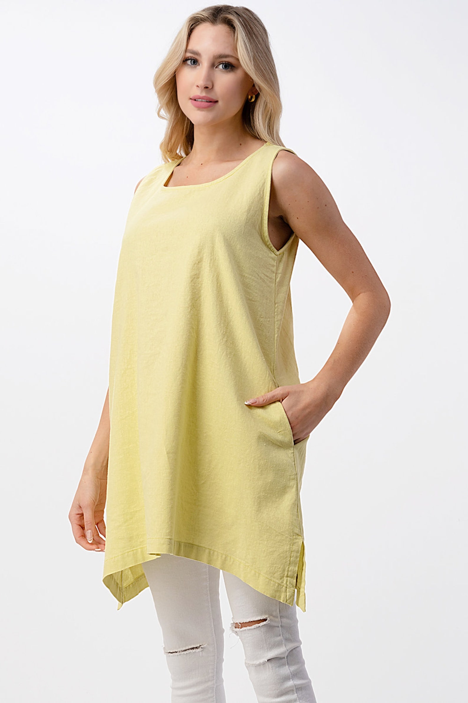 Washed Linen Tunic Relaxed fit side slit hem side pockets | Etsy