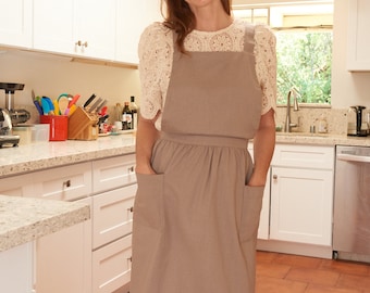 Apron Dress for women Linen comfortable apron ,Made in USA , Holiday Gift or Mothers day gift