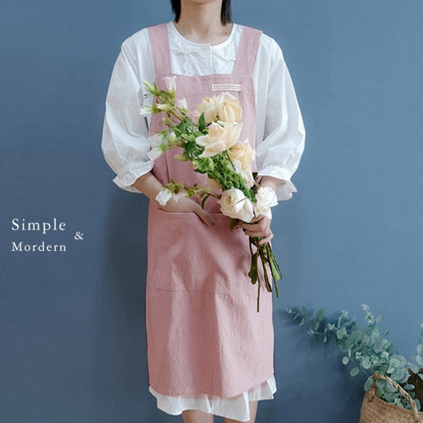 Cotton /Linen  Apron cross back with big front pockets , comfortable wear , apron for cooking and gardening