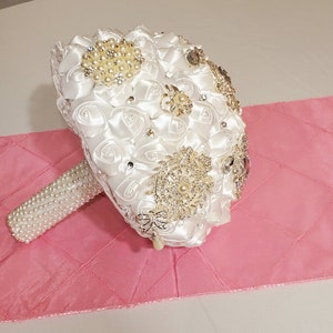 White Brooch Bouquet, Satin Roses Brooch Bouquet | | white satin bouquet | bling bouquet | brooch bouquet | wedding bouquet | bridal bouquet