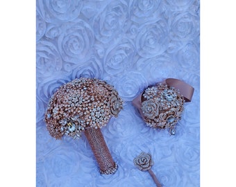 Rose gold brooch bouquet  | crystal bouquet | jewelry bouquet | broach bouquet | rhinestone bouquet | cascade bouquet | gold bridal bouquet