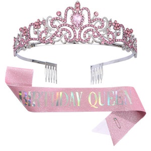 Rhinestones Tiara and Birthday Queen Sash Set