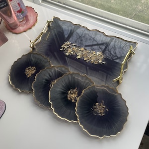 Resin Tray with Matching Coaster Set Option Decorative Tray for Home Decor Makeup Tray Vanity Tray Charcuterie Board Serving Tray for Events
