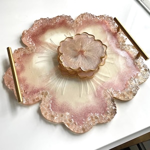 Bandeja grande para flores con posavasos a juego opcionales, tabla para embutidos de 33 cm con diseño floral hecha a mano, regalo de decoración para el hogar y la cocina para mamá.