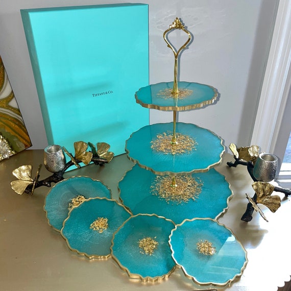 Resin Dessert Stand Geode Agate Three Tiered Cake Stand Serving